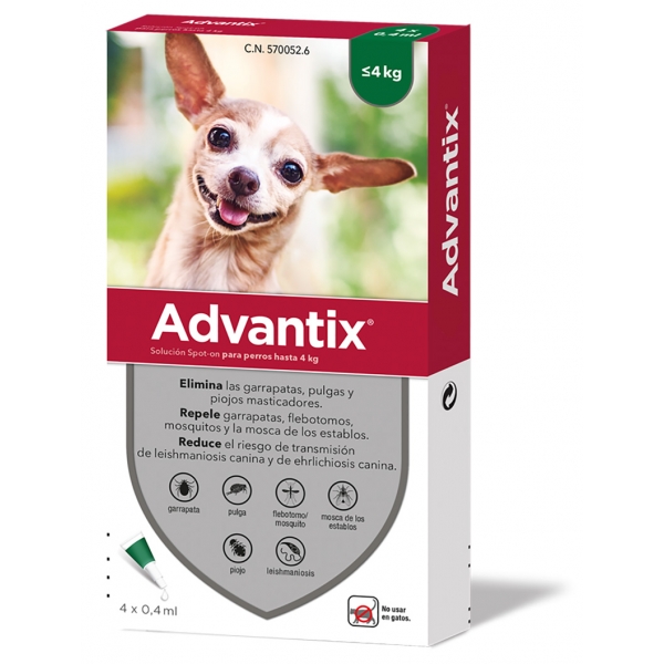ADVANTIX 0,4ML HASTA HASTA 4KG PULGA,GARRAPATA Y MOSQUITO