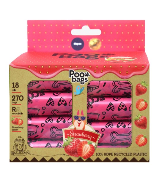 Poo bags aroma a fresa reciclables 18rollos*15bolsas (723009)