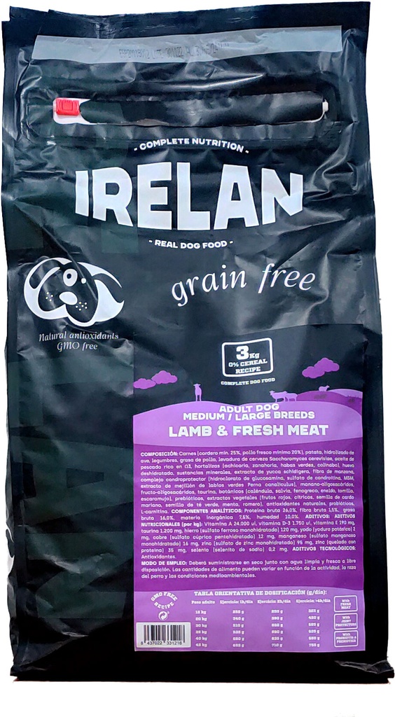 IRELAN GRAIN FREE ADULT DOG LAMB FRESH MEAT 3kg