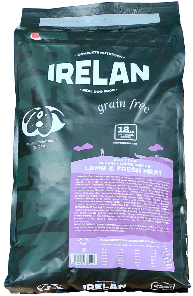 IRELAN GRAIN FREE ADULT DOG LAMB FRESH MEAT 12kg